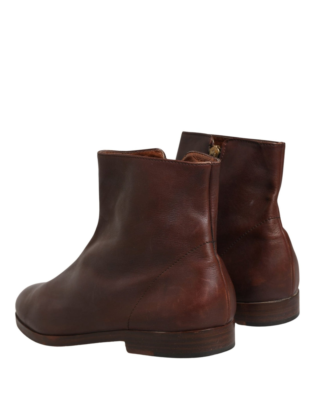 Dolce & Gabbana Brown Leather Flats Biker Ankle Boots Shoes - RIMODA