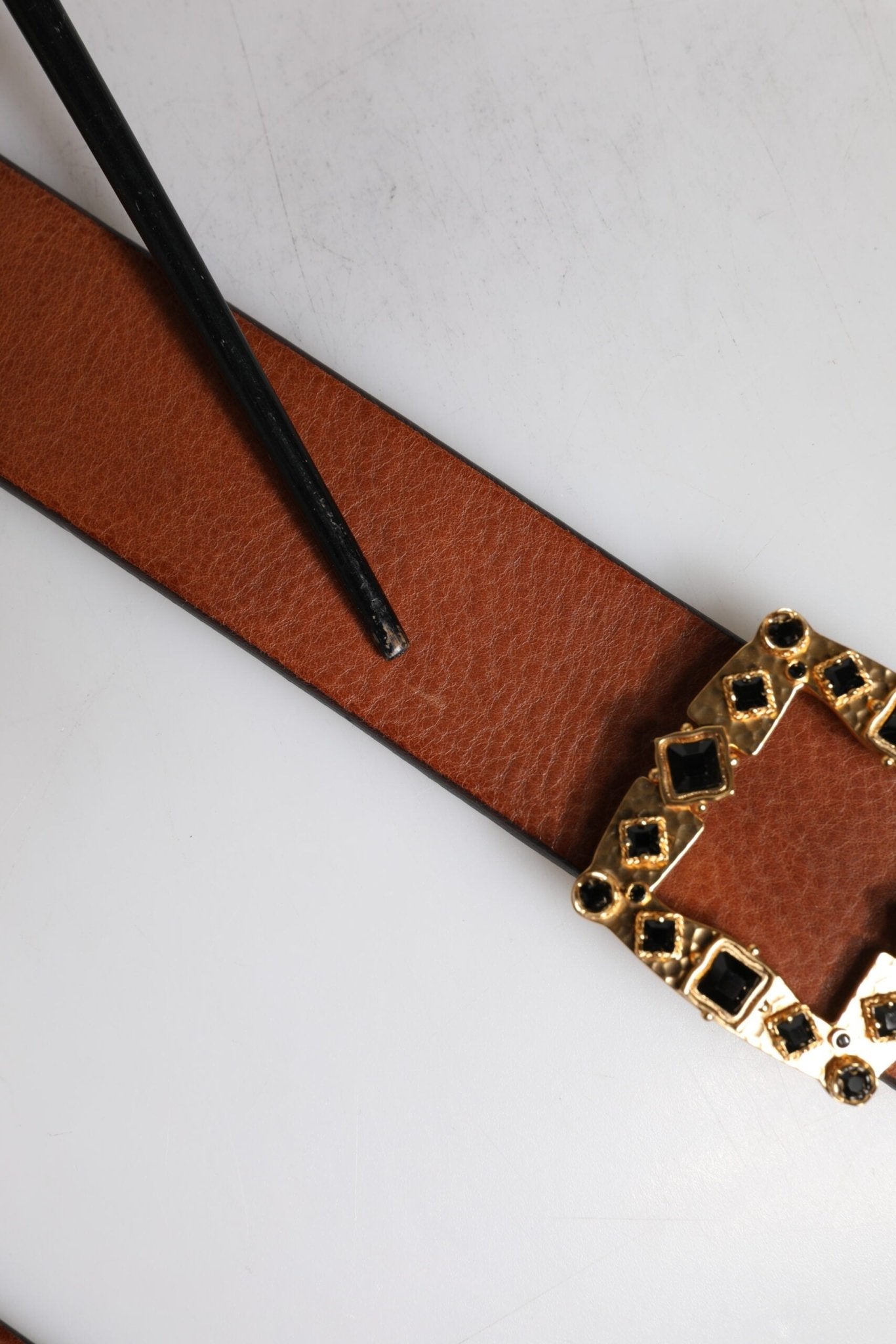 Dolce & Gabbana Brown Leather Gold Crystal Buckle Belt - RIMODA