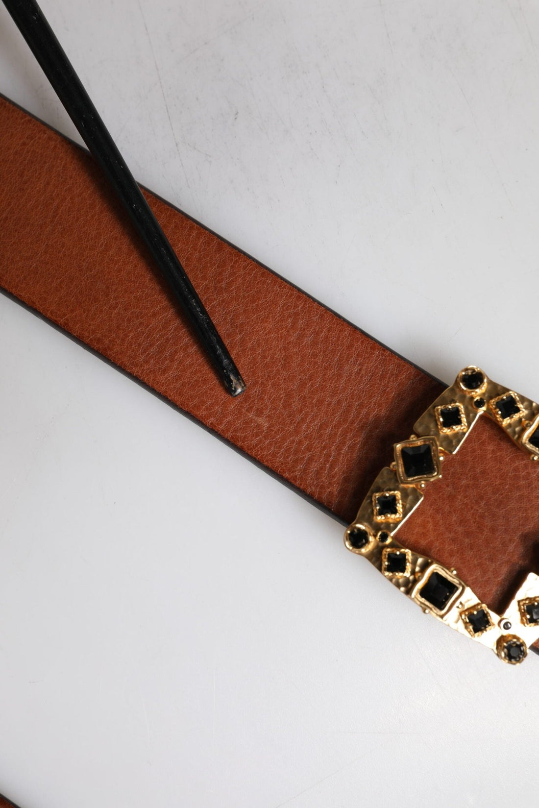 Dolce & Gabbana Brown Leather Gold Crystal Buckle Belt - RIMODA
