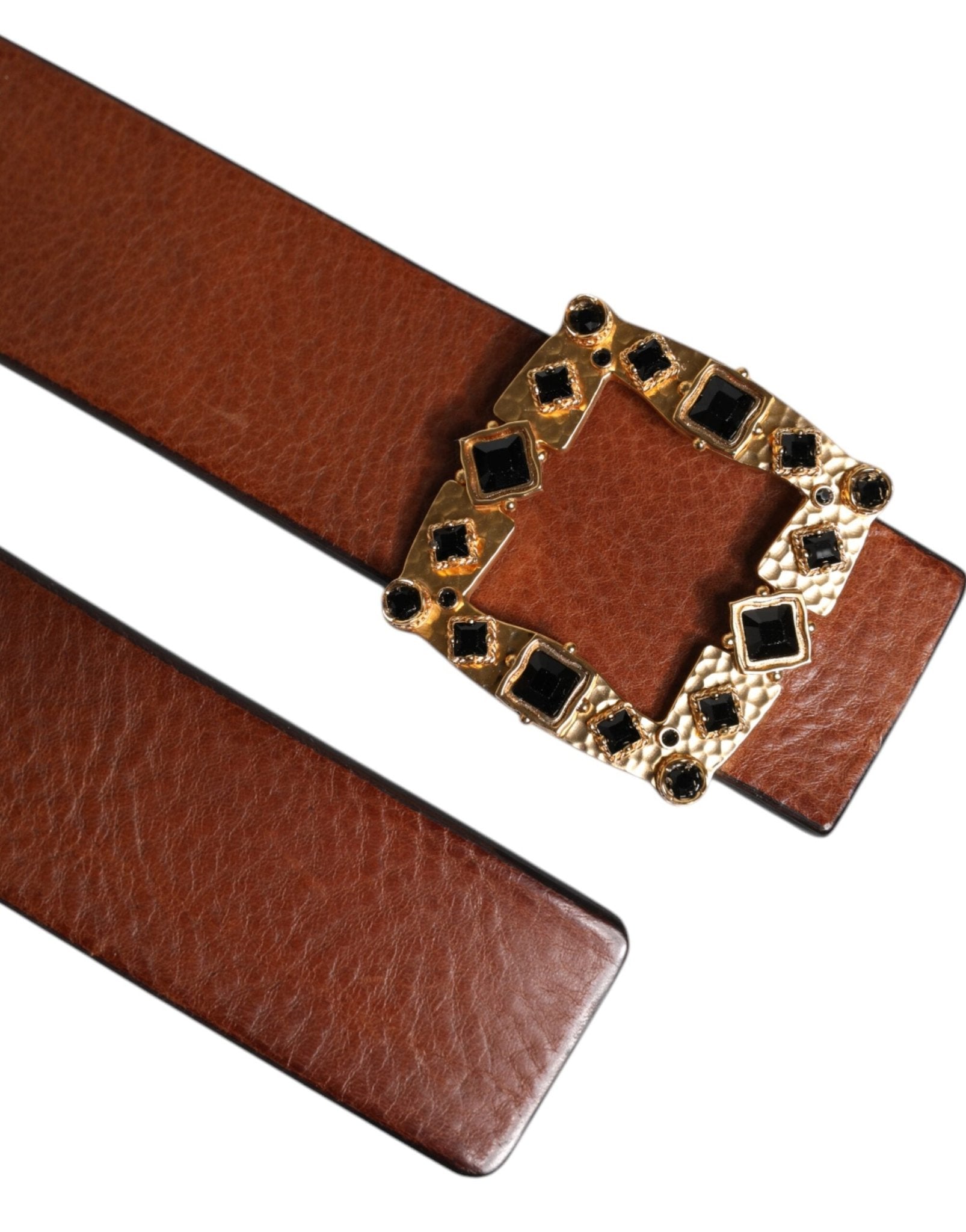 Dolce & Gabbana Brown Leather Gold Crystal Buckle Belt - RIMODA