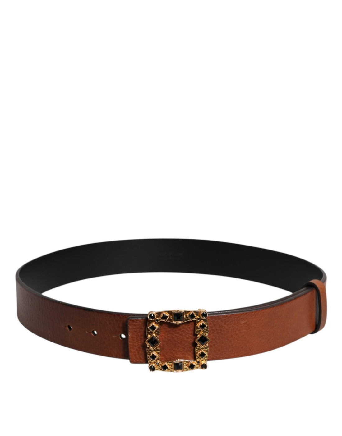 Dolce & Gabbana Brown Leather Gold Crystal Buckle Belt - RIMODA