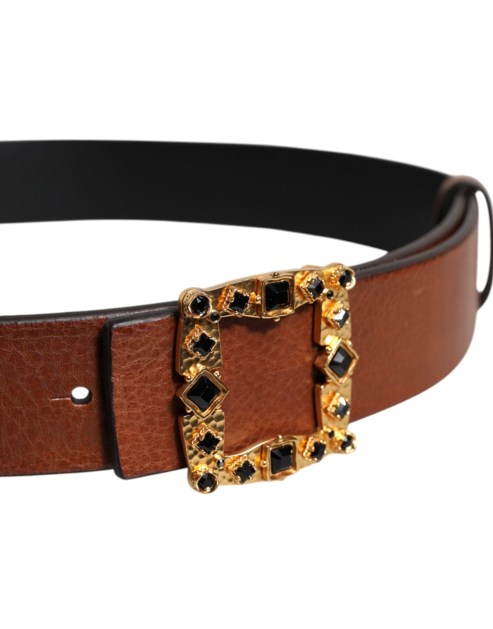 Dolce & Gabbana Brown Leather Gold Crystal Buckle Belt - RIMODA