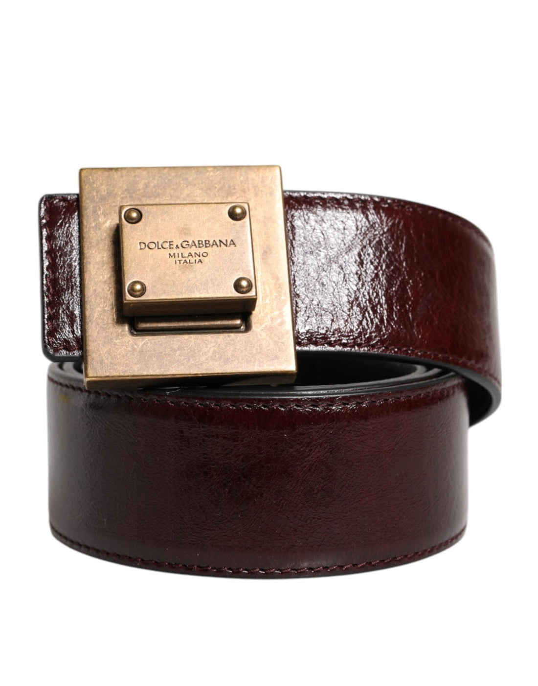 Dolce & Gabbana Brown Leather Gold Metal Buckle Classic Belt - RIMODA