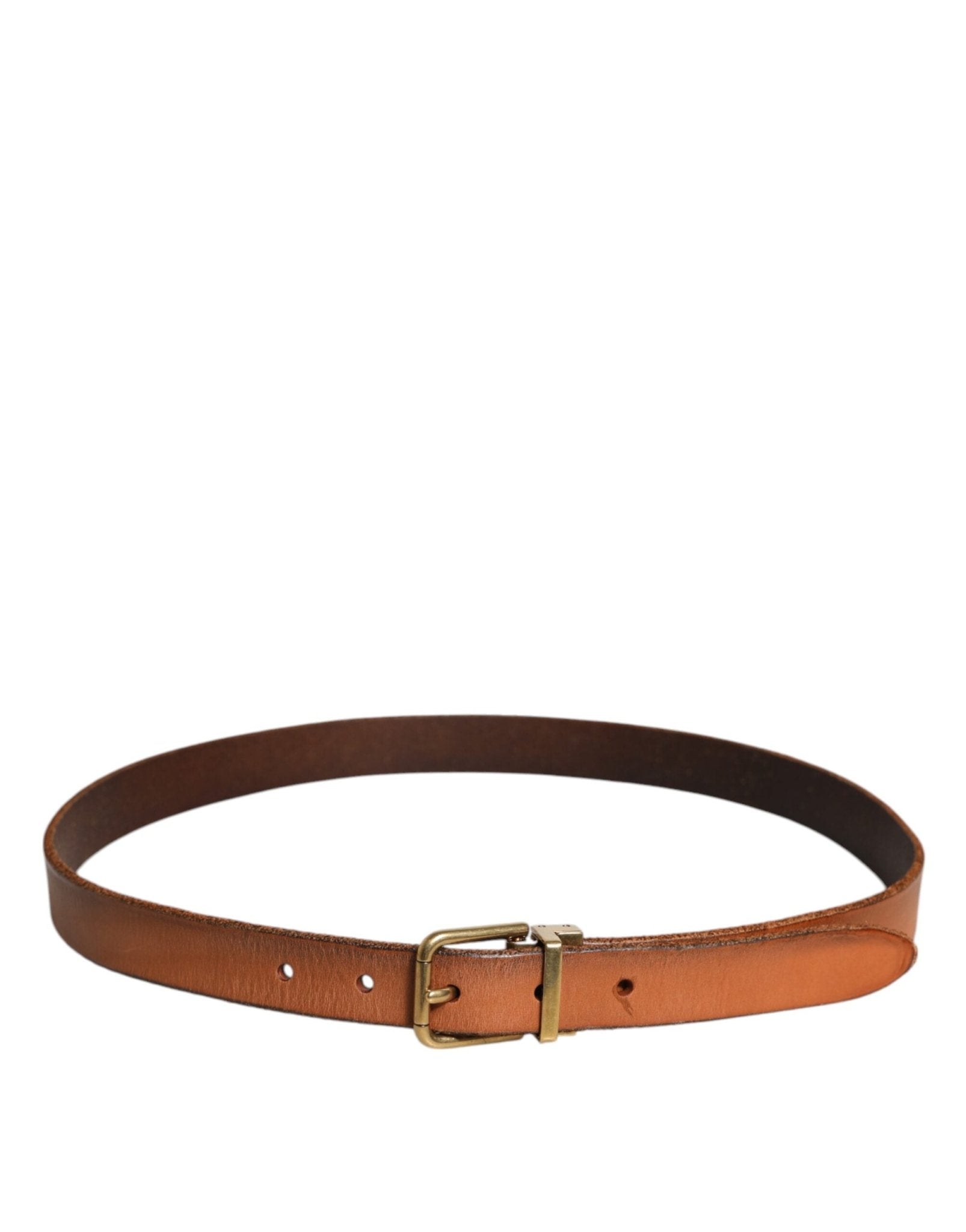 Dolce & Gabbana Brown Leather Gold Tone Metal Buckle Belt - RIMODA