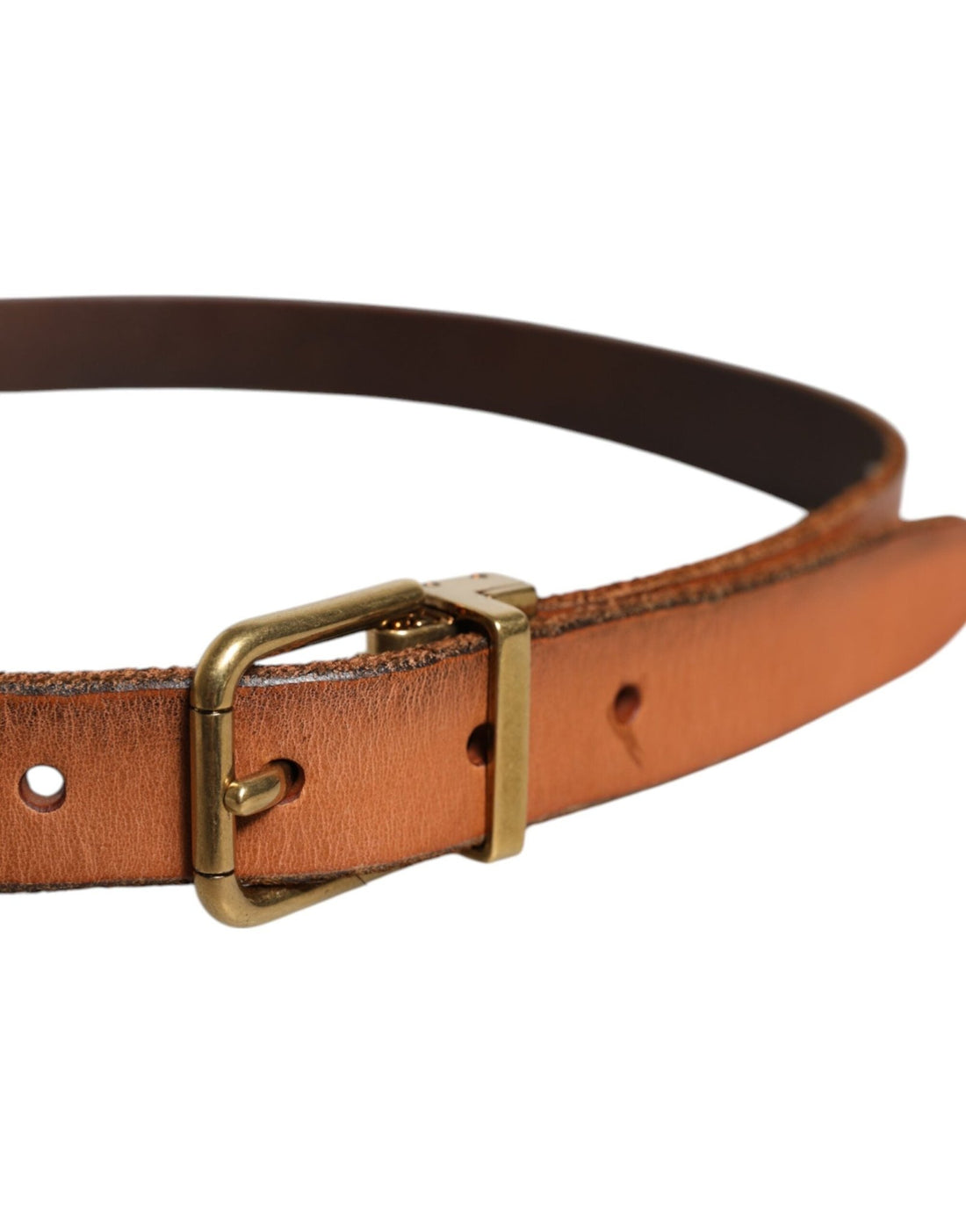 Dolce & Gabbana Brown Leather Gold Tone Metal Buckle Belt - RIMODA