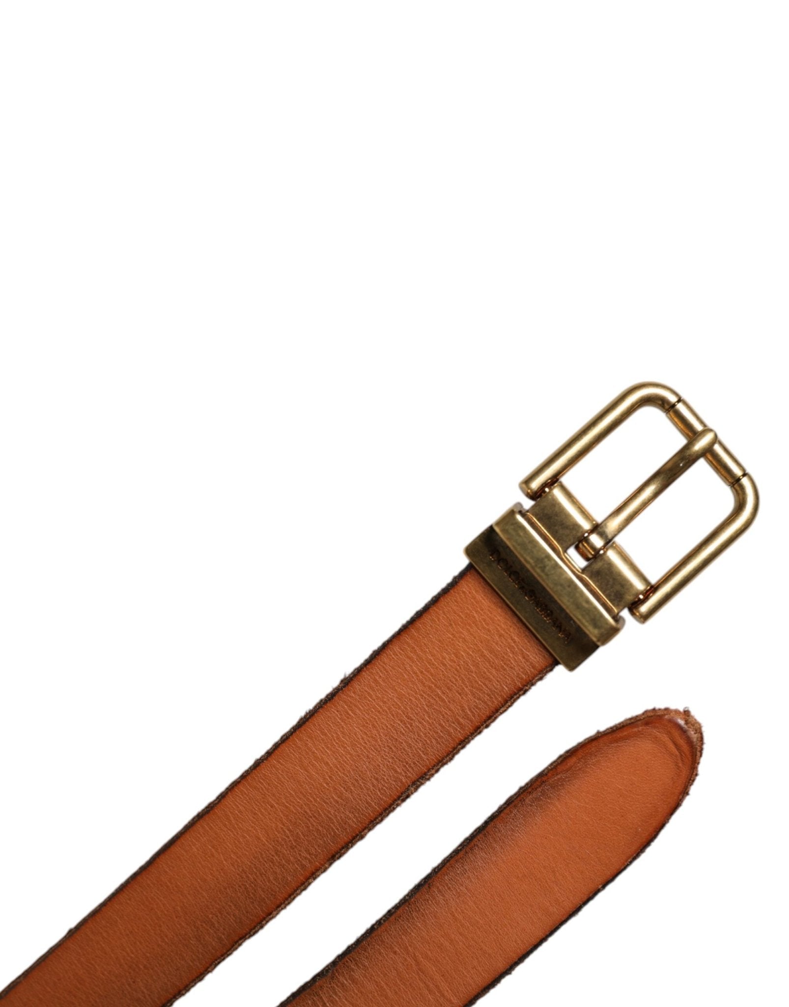 Dolce & Gabbana Brown Leather Gold Tone Metal Buckle Belt - RIMODA