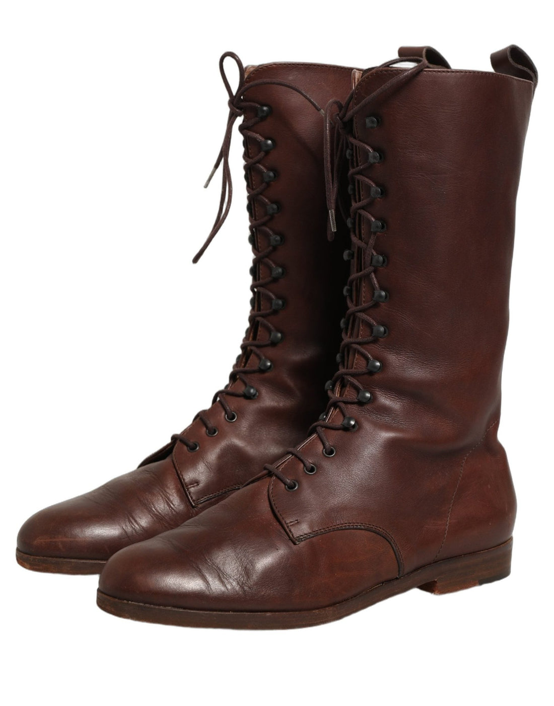 Dolce & Gabbana Brown Leather Lace Up Mid Calf Boots Shoes - RIMODA