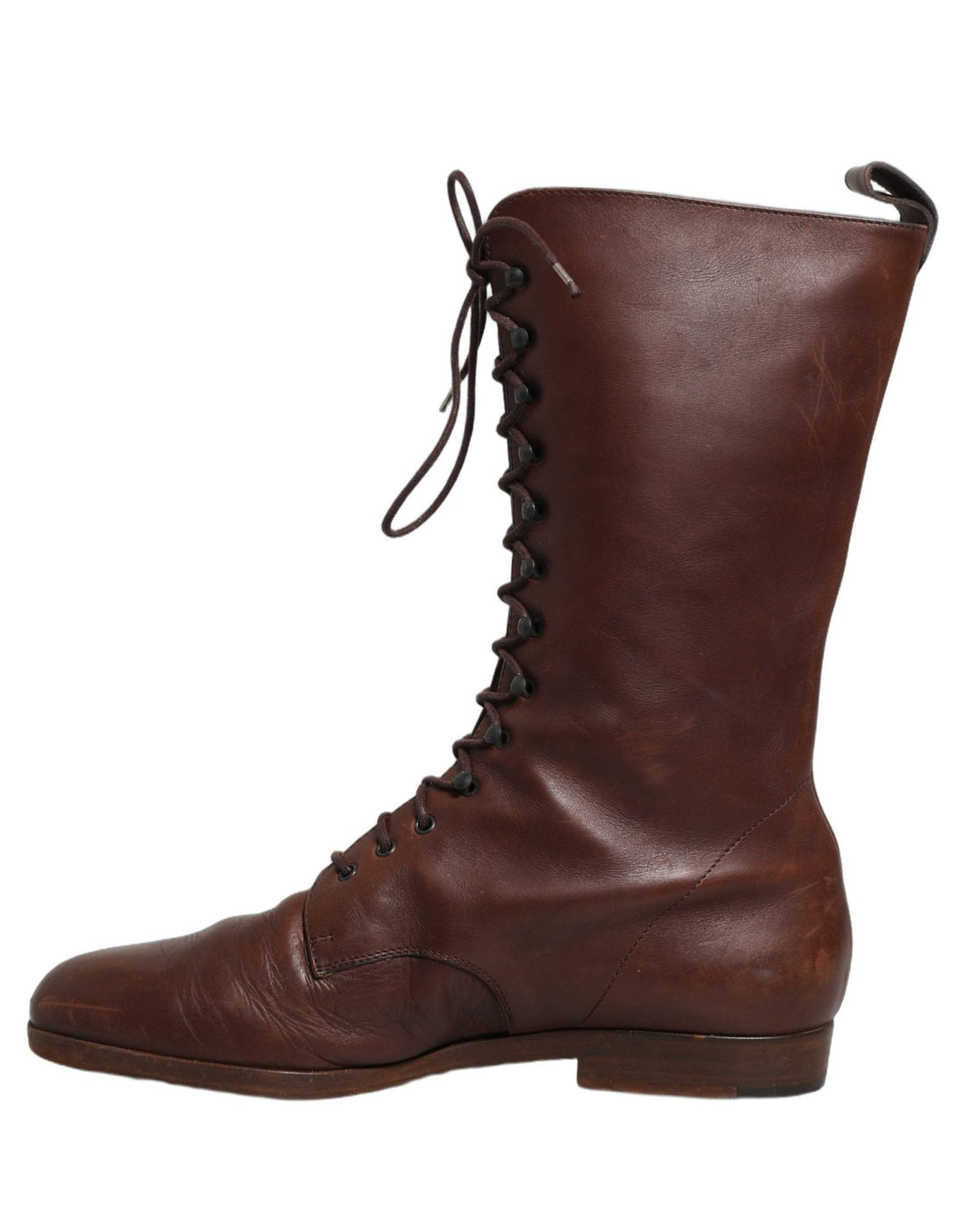 Dolce & Gabbana Brown Leather Lace Up Mid Calf Boots Shoes - RIMODA