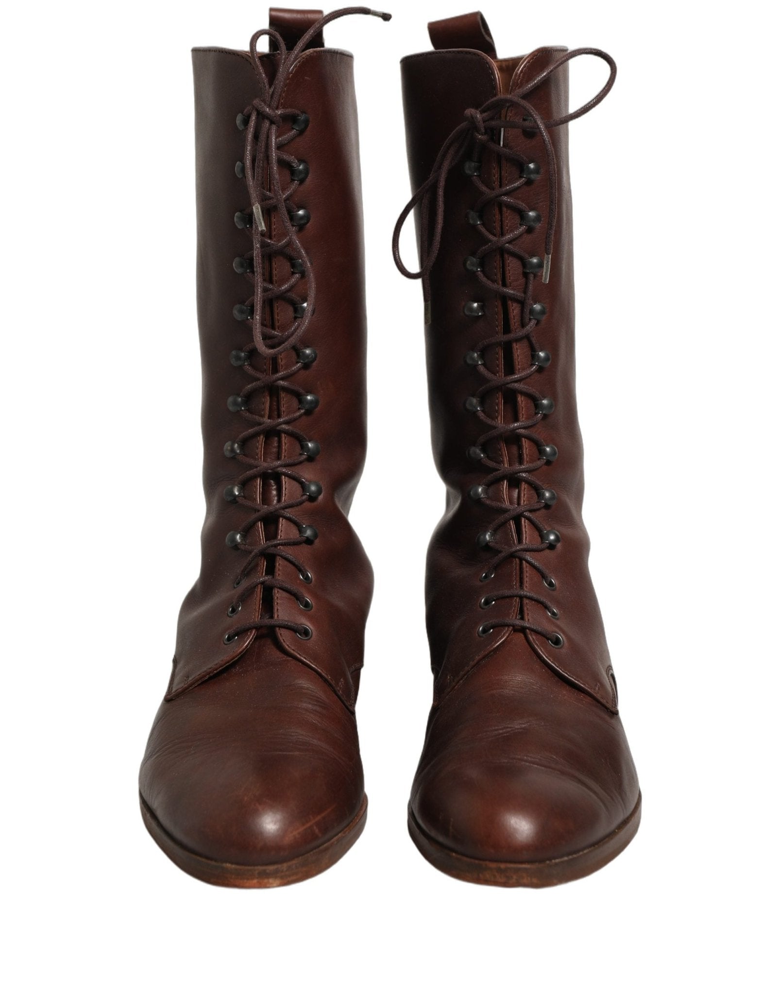 Dolce & Gabbana Brown Leather Lace Up Mid Calf Boots Shoes - RIMODA