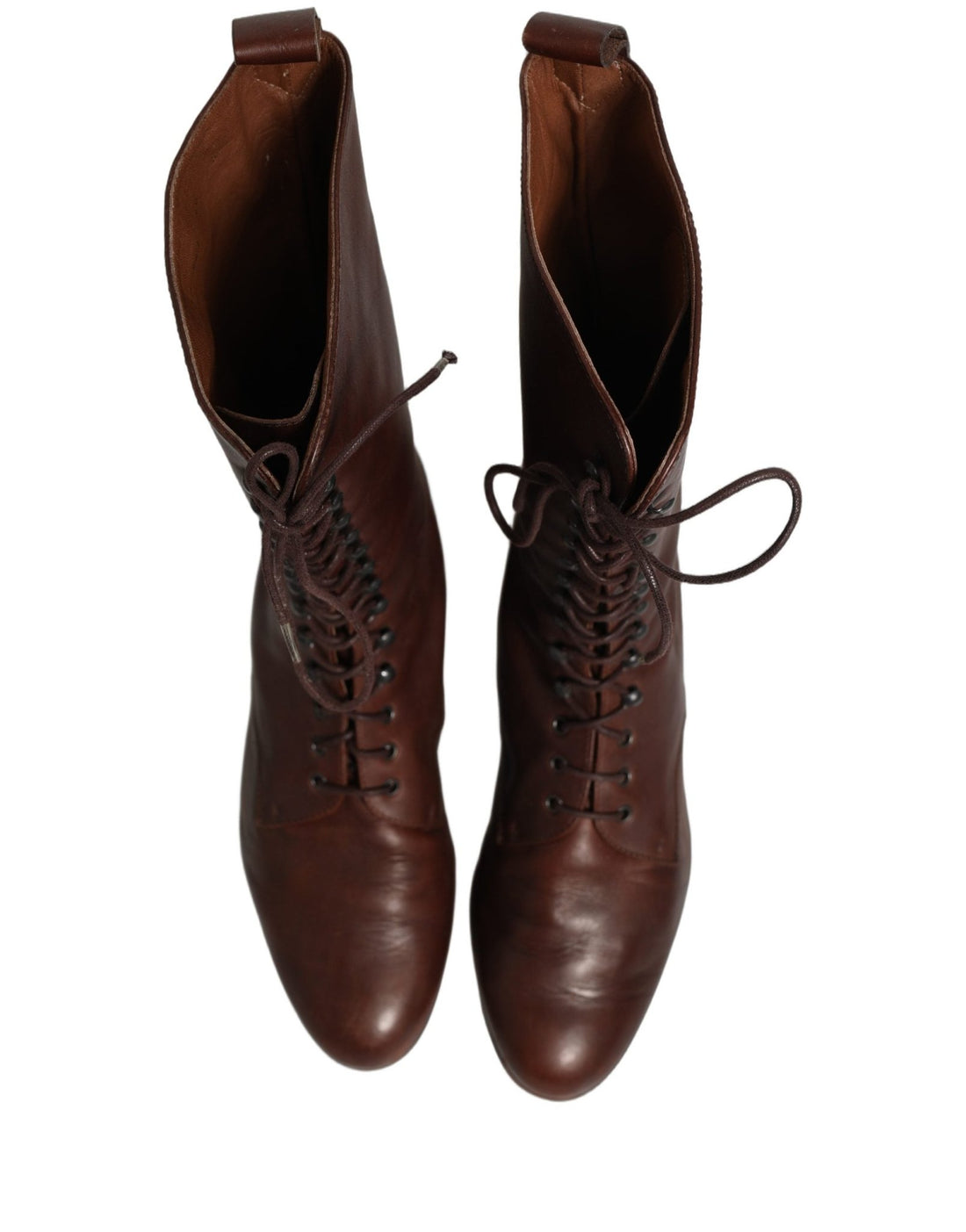 Dolce & Gabbana Brown Leather Lace Up Mid Calf Boots Shoes - RIMODA