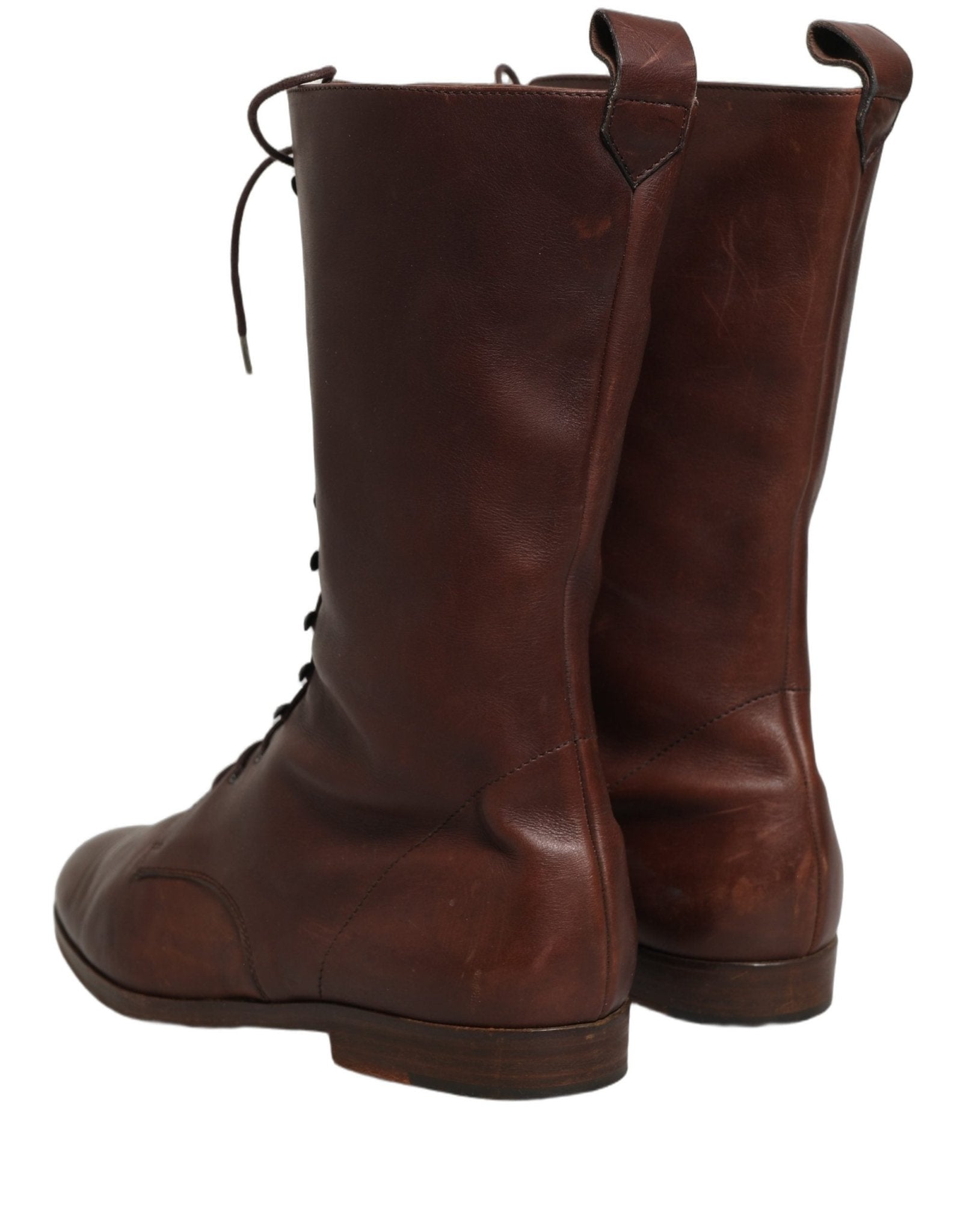 Dolce & Gabbana Brown Leather Lace Up Mid Calf Boots Shoes - RIMODA