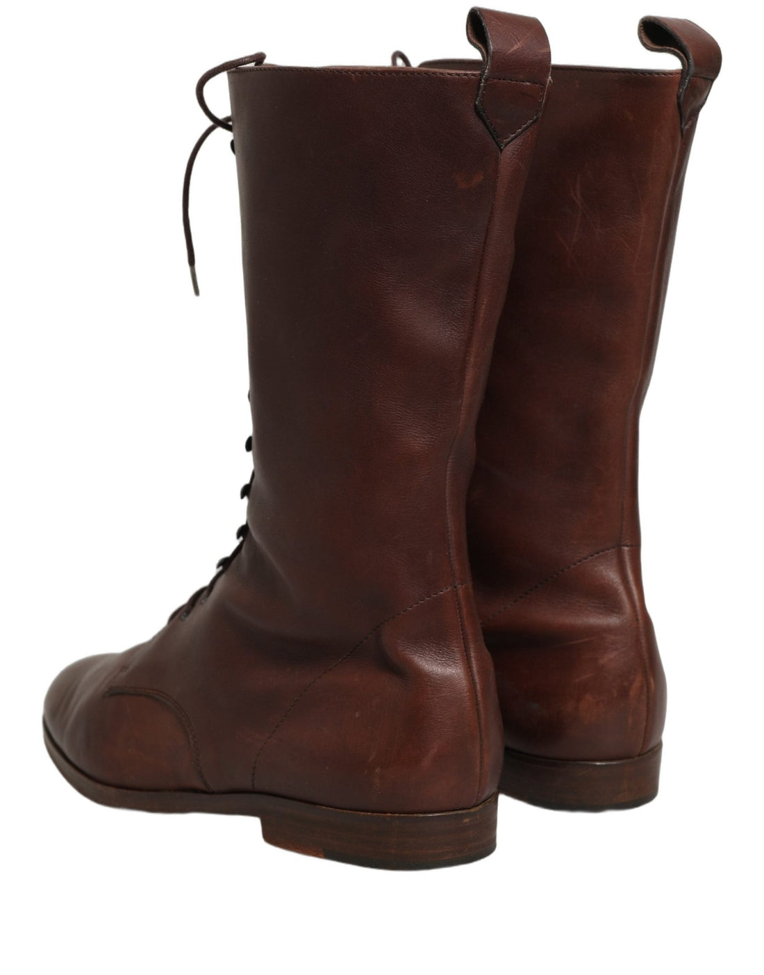 Dolce & Gabbana Brown Leather Lace Up Mid Calf Boots Shoes - RIMODA