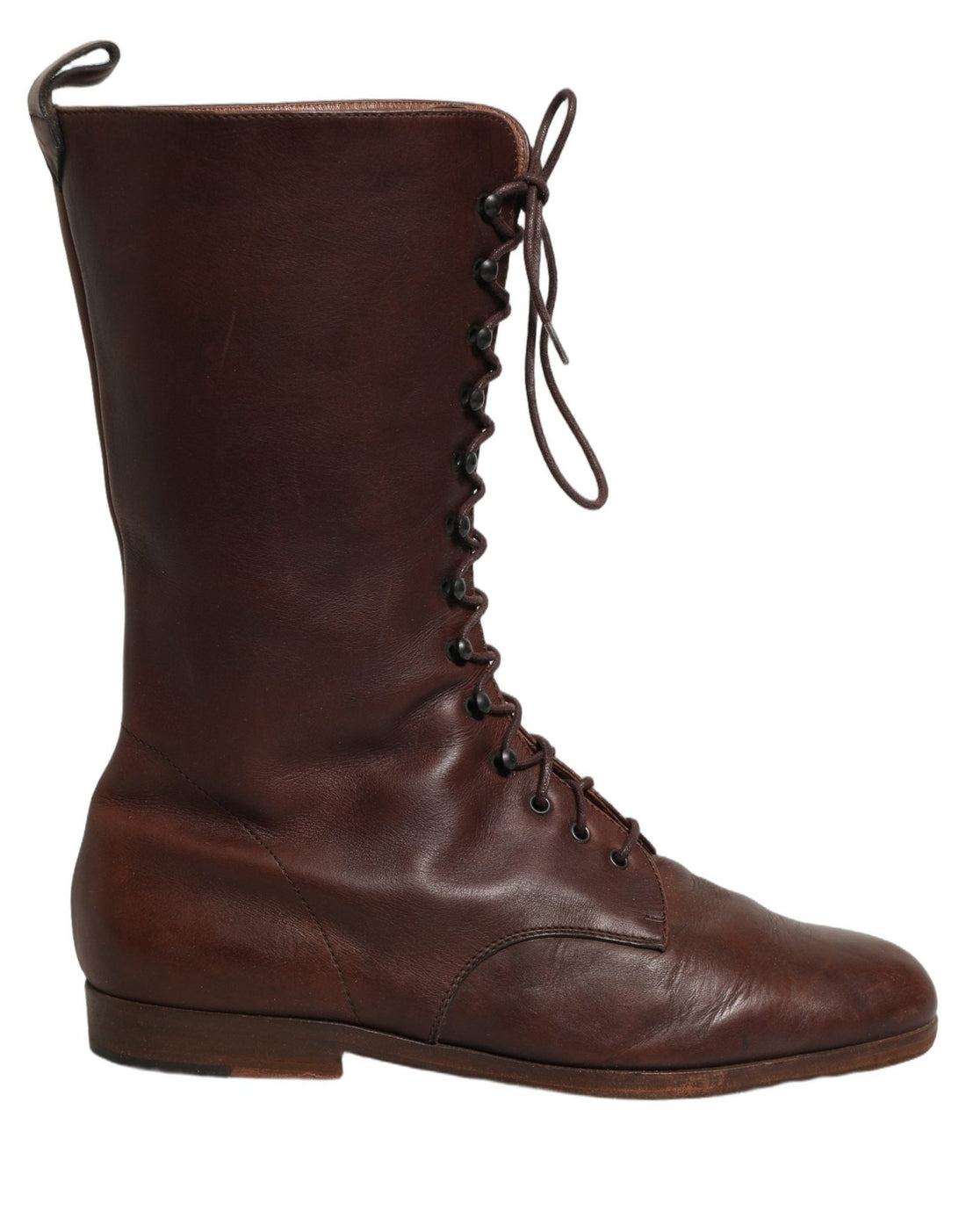 Dolce & Gabbana Brown Leather Lace Up Mid Calf Boots Shoes - RIMODA