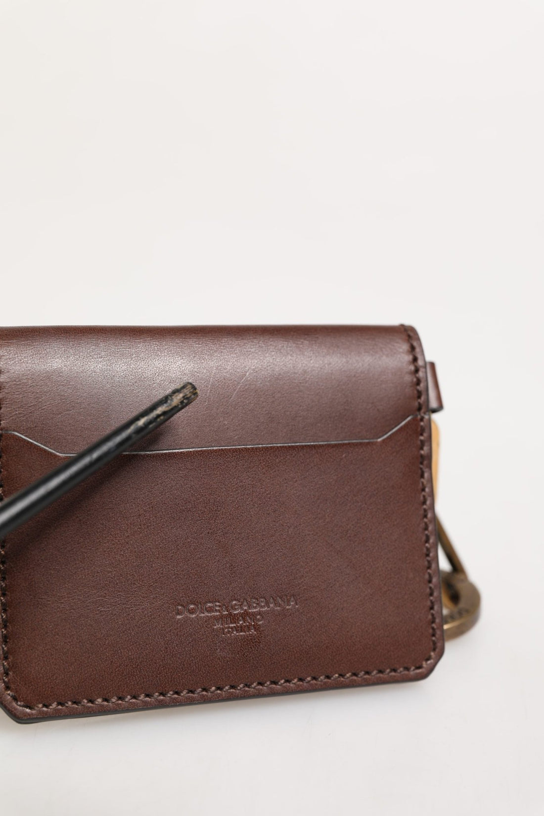 Dolce & Gabbana Brown Leather Logo Embossed Key Chain Card Holder Wallet - RIMODA