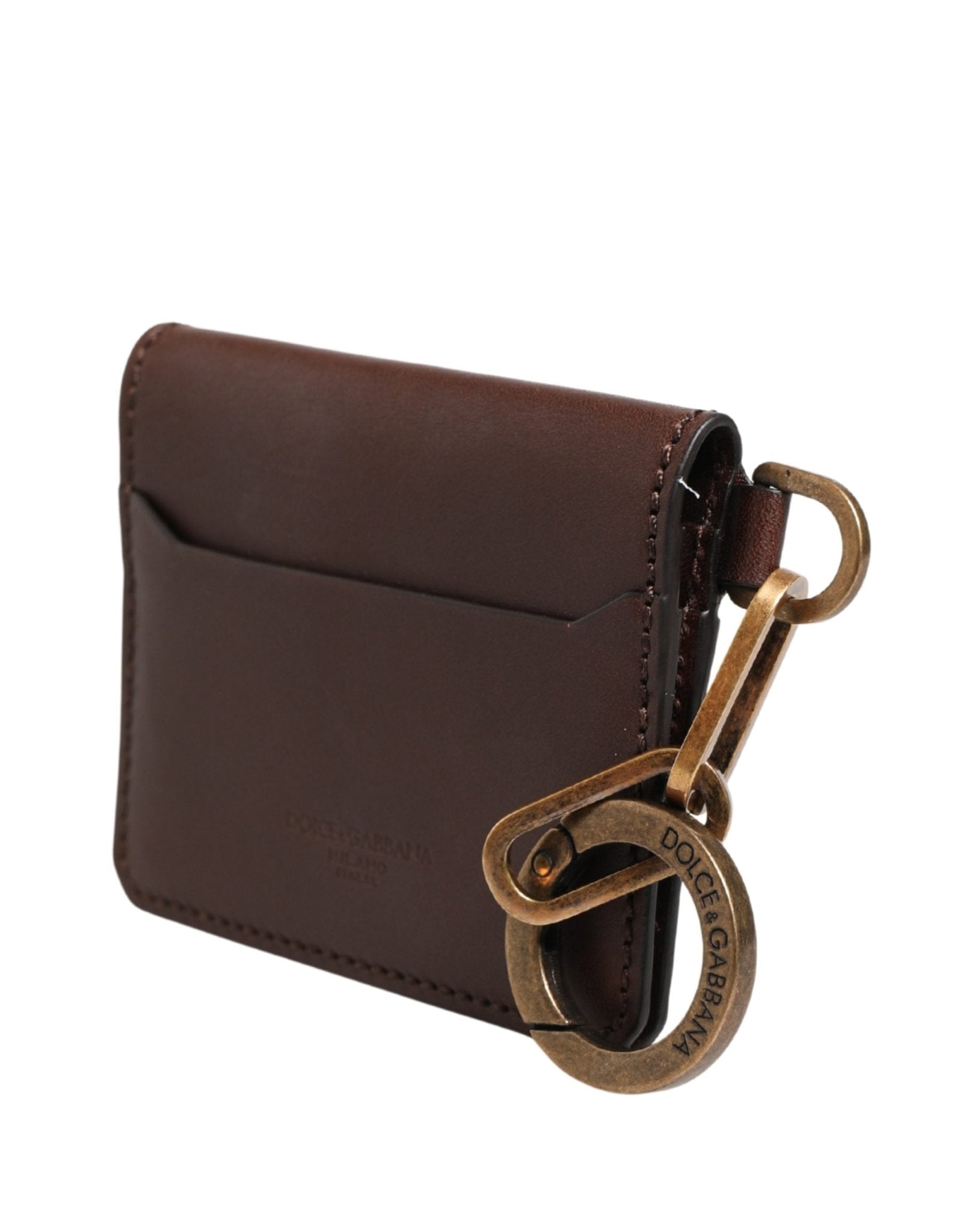 Dolce & Gabbana Brown Leather Logo Embossed Key Chain Card Holder Wallet - RIMODA