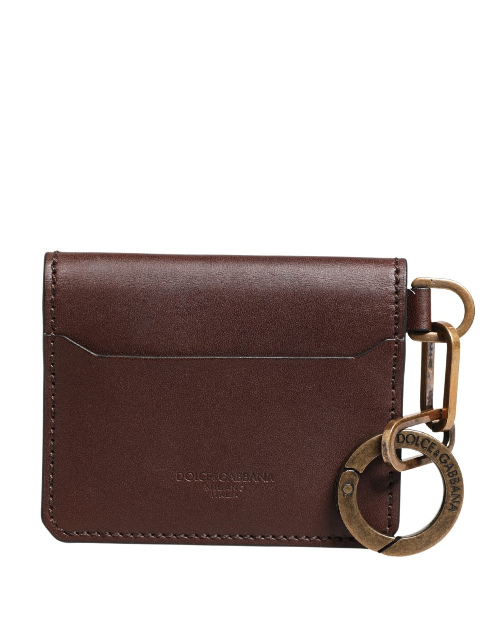 Dolce & Gabbana Brown Leather Logo Embossed Key Chain Card Holder Wallet - RIMODA