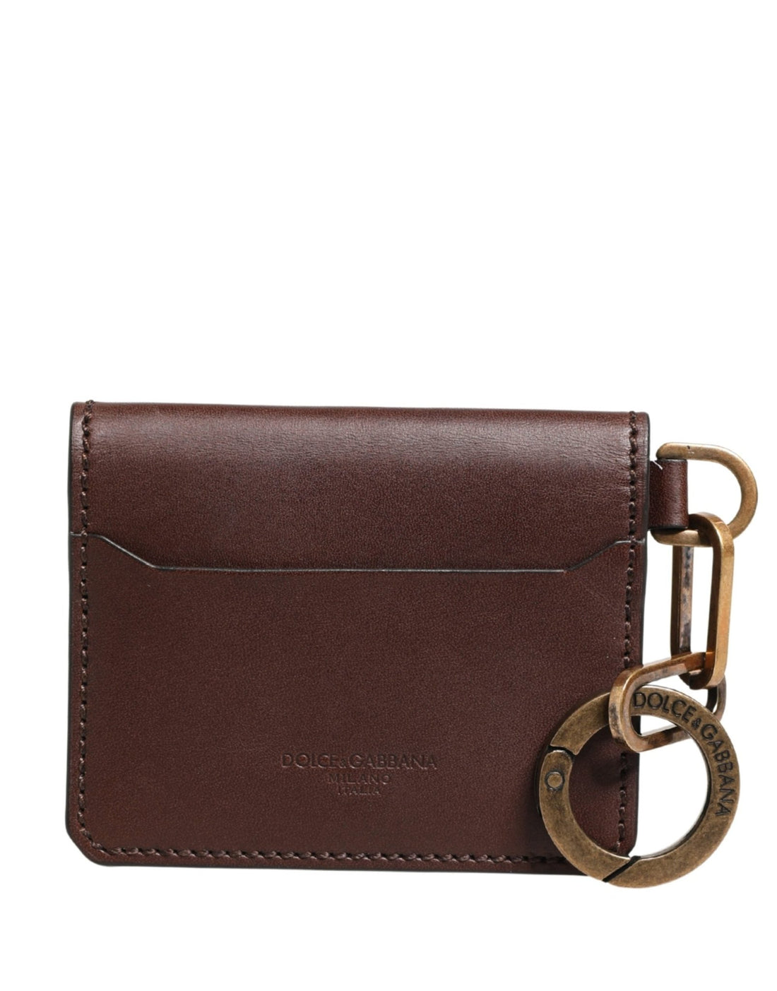 Dolce & Gabbana Brown Leather Logo Embossed Key Chain Card Holder Wallet - RIMODA