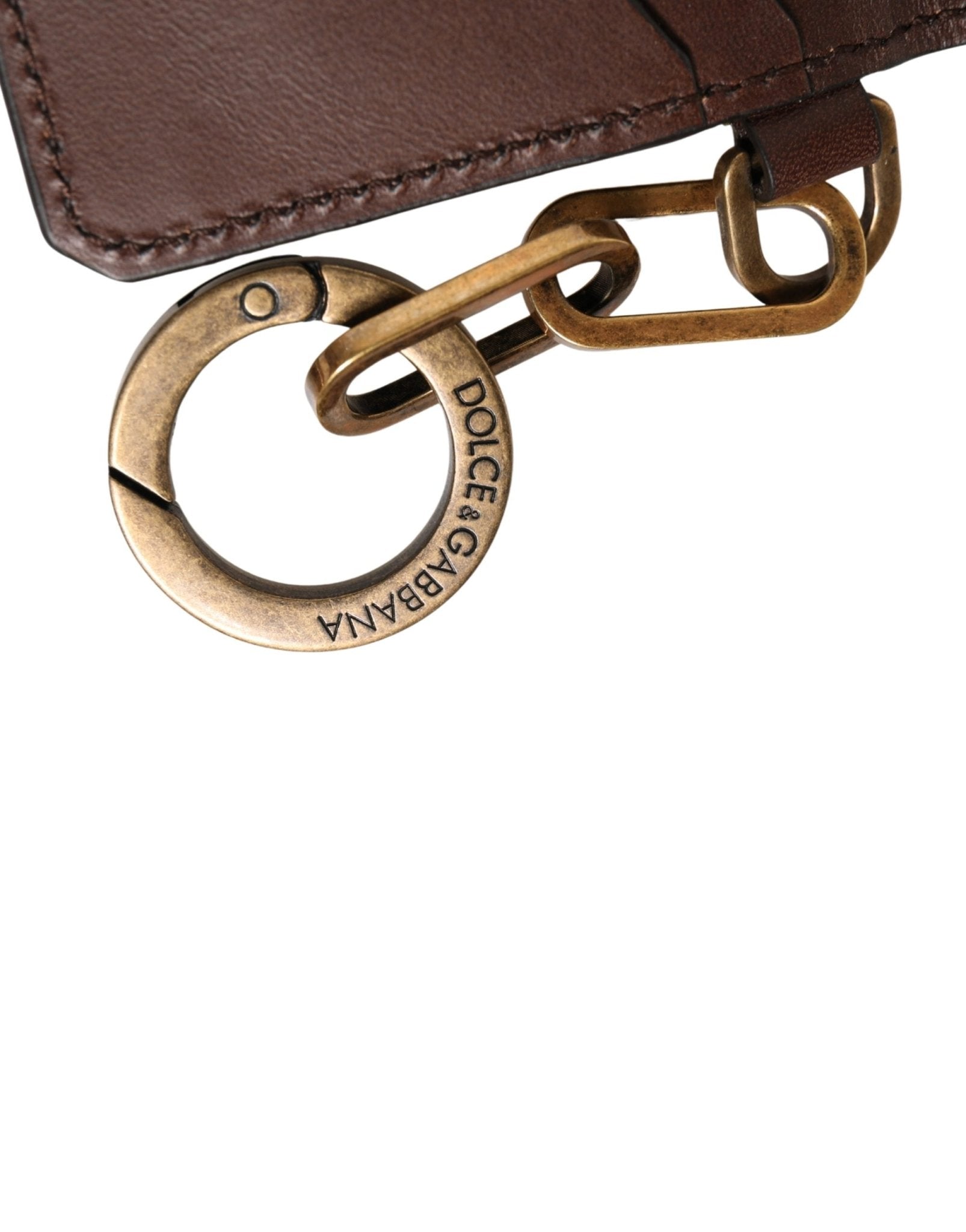 Dolce & Gabbana Brown Leather Logo Embossed Key Chain Card Holder Wallet - RIMODA