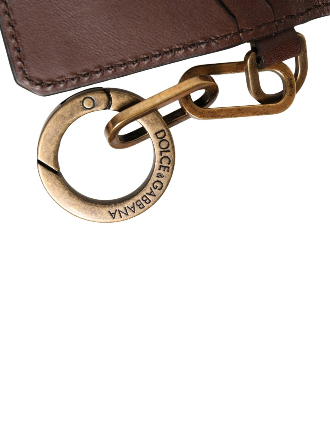 Dolce & Gabbana Brown Leather Logo Embossed Key Chain Card Holder Wallet - RIMODA