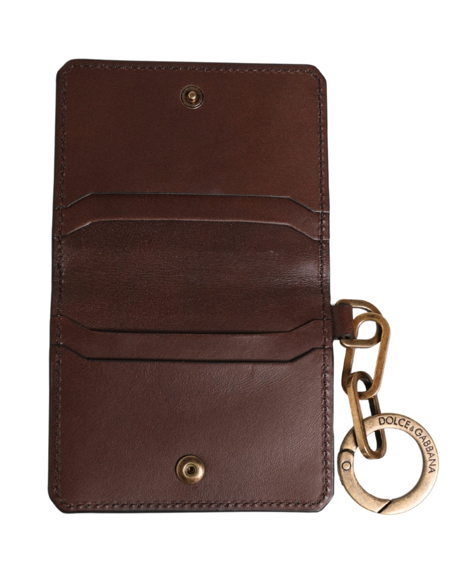 Dolce & Gabbana Brown Leather Logo Embossed Key Chain Card Holder Wallet - RIMODA
