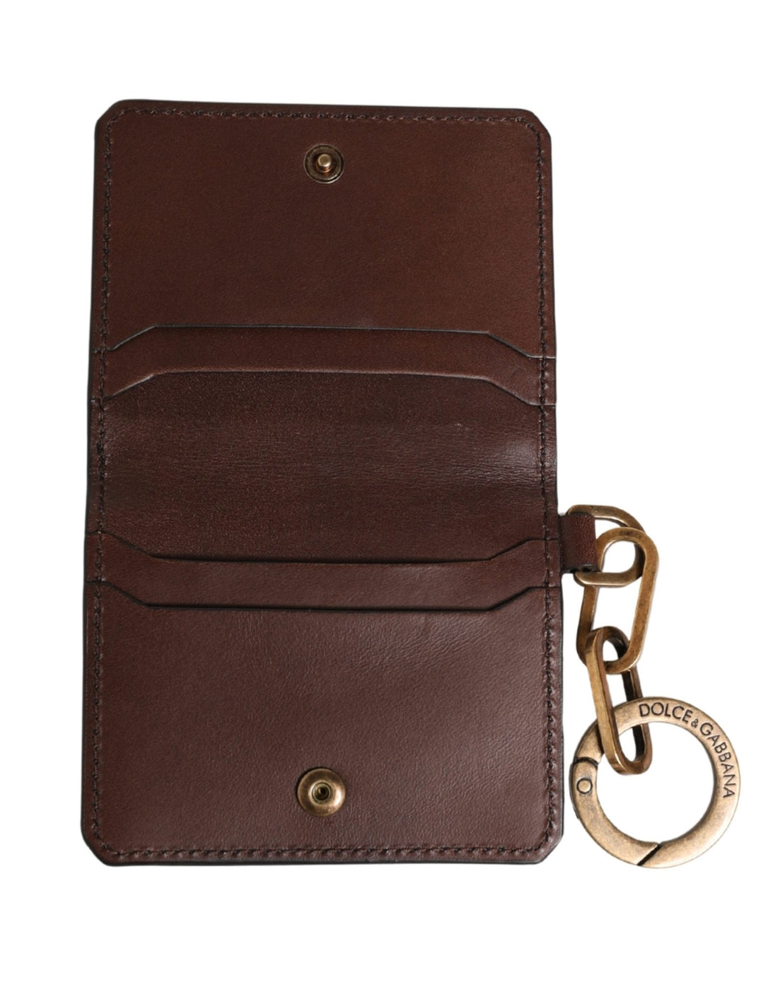Dolce & Gabbana Brown Leather Logo Embossed Key Chain Card Holder Wallet - RIMODA