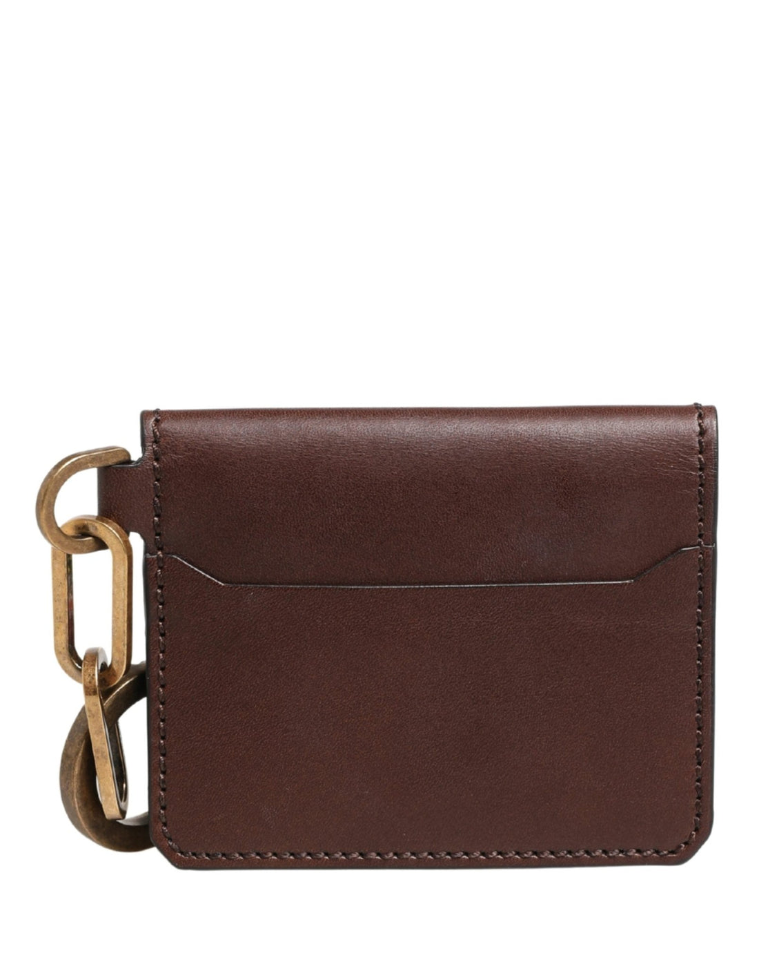 Dolce & Gabbana Brown Leather Logo Embossed Key Chain Card Holder Wallet - RIMODA