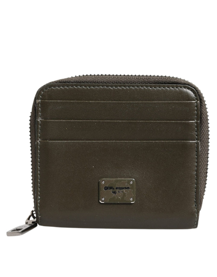 Dolce & Gabbana Brown Leather Logo Plaque Card Holder Coin Purse Wallet - RIMODA