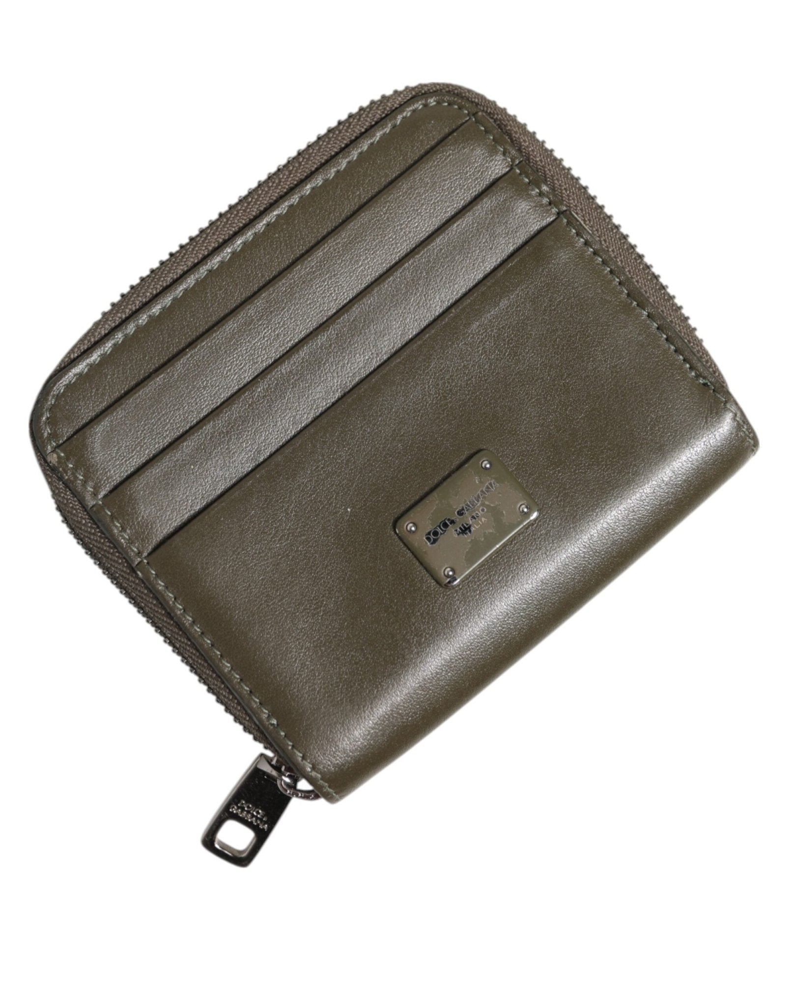 Dolce & Gabbana Brown Leather Logo Plaque Card Holder Coin Purse Wallet - RIMODA