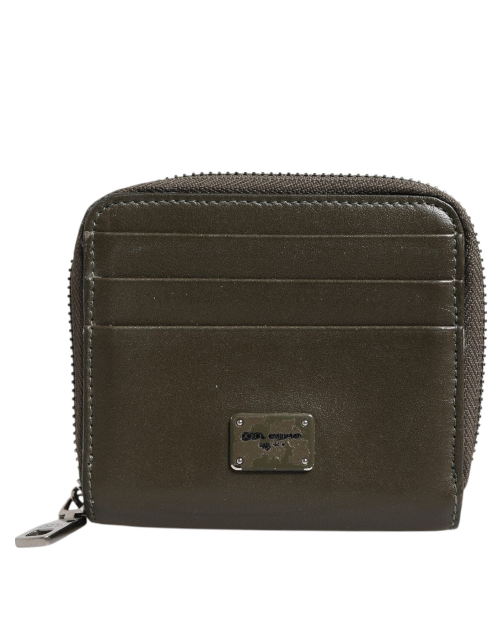 Dolce & Gabbana Brown Leather Logo Plaque Card Holder Coin Purse Wallet - RIMODA