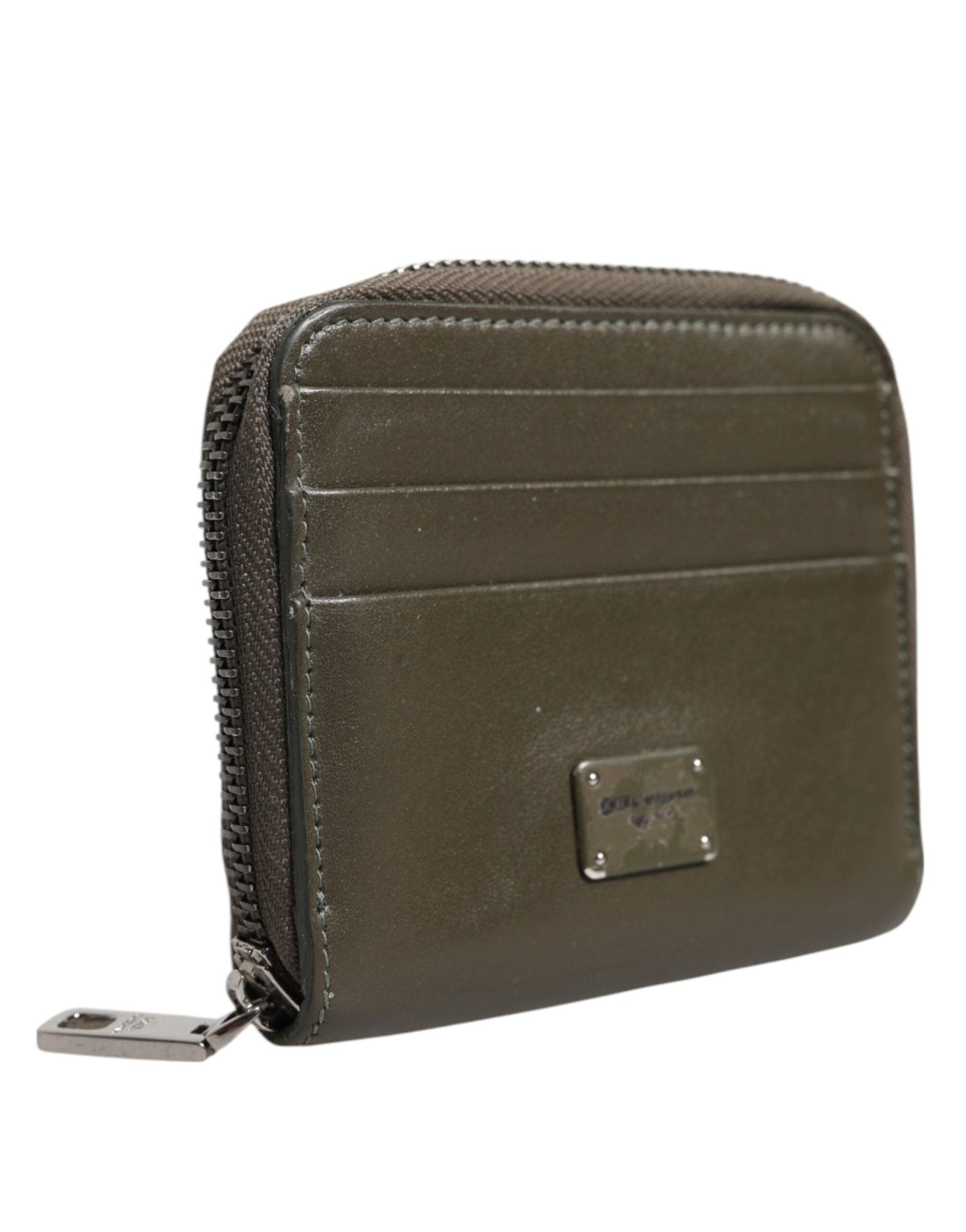 Dolce & Gabbana Brown Leather Logo Plaque Card Holder Coin Purse Wallet - RIMODA
