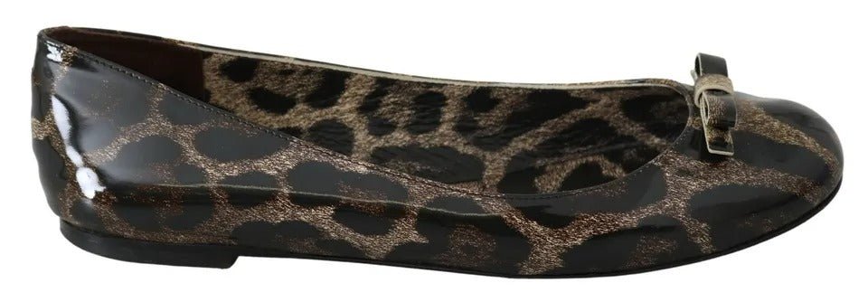 Dolce & Gabbana Brown Leopard Ballerina Flats Leather Shoes - RIMODA