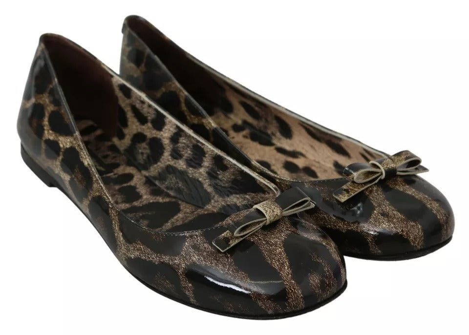 Dolce & Gabbana Brown Leopard Ballerina Flats Leather Shoes - RIMODA