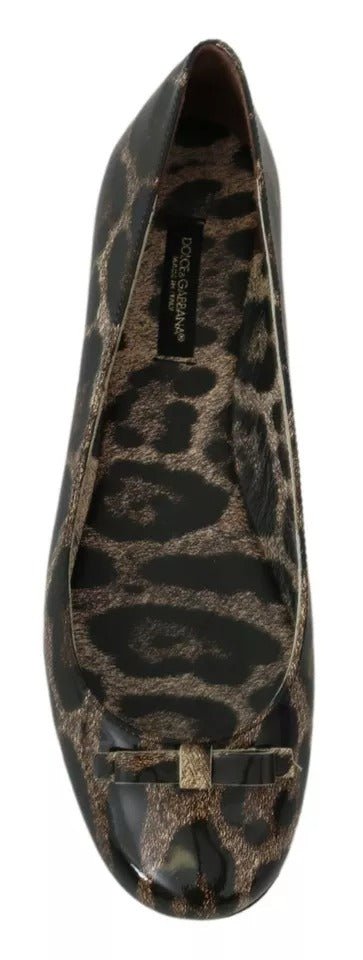 Dolce & Gabbana Brown Leopard Ballerina Flats Leather Shoes - RIMODA