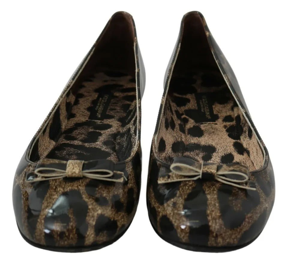 Dolce & Gabbana Brown Leopard Ballerina Flats Leather Shoes - RIMODA