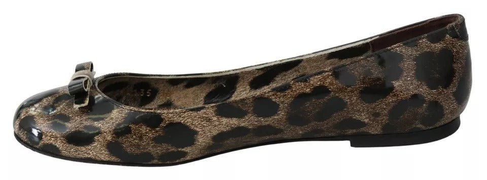 Dolce & Gabbana Brown Leopard Ballerina Flats Leather Shoes - RIMODA