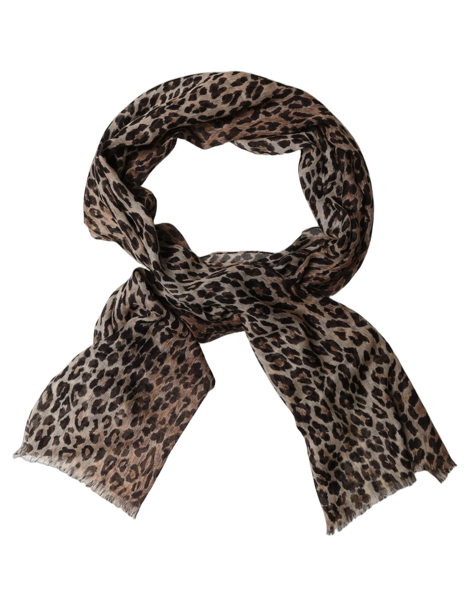Dolce & Gabbana Brown Leopard Cashmere Shawl Stole Scarf - RIMODA