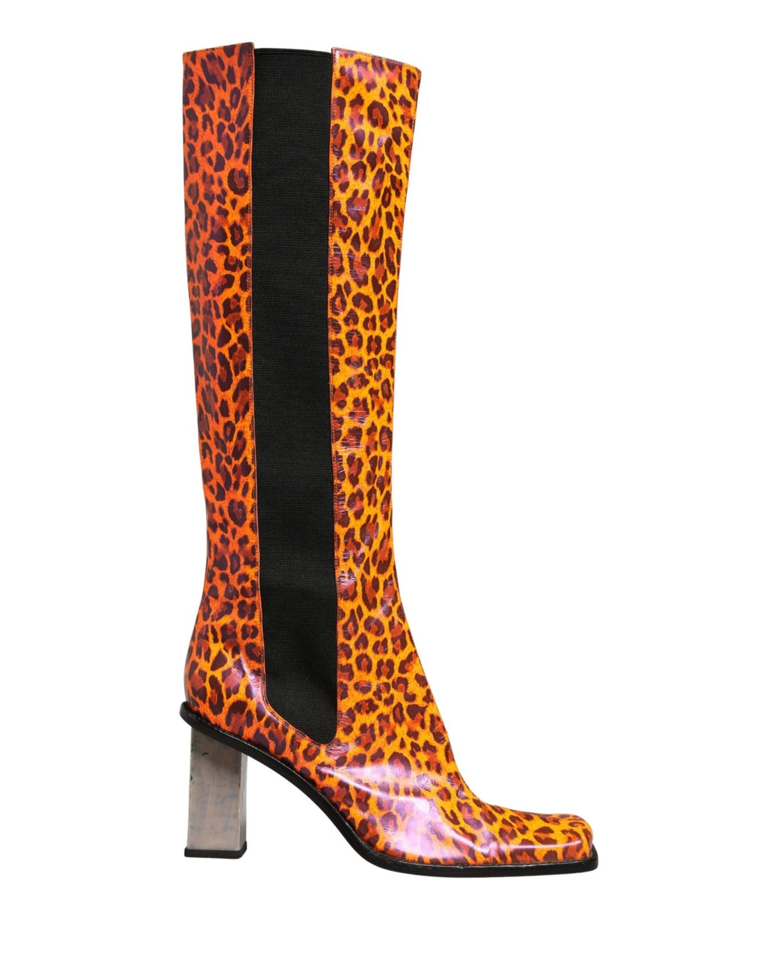 Dolce & Gabbana Brown Leopard Leather Knee High Boots Shoes - RIMODA