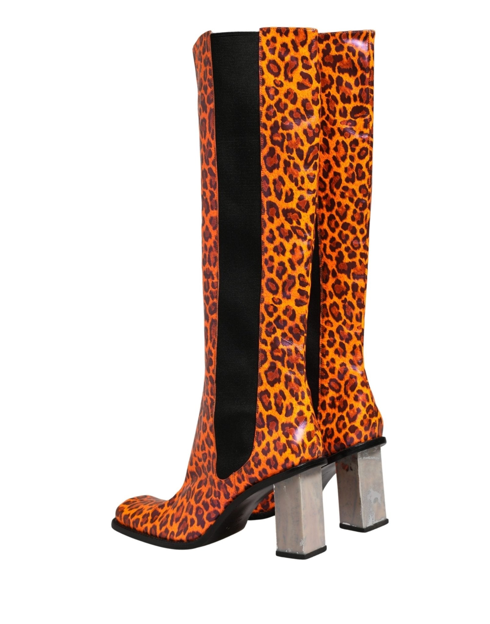 Dolce & Gabbana Brown Leopard Leather Knee High Boots Shoes - RIMODA