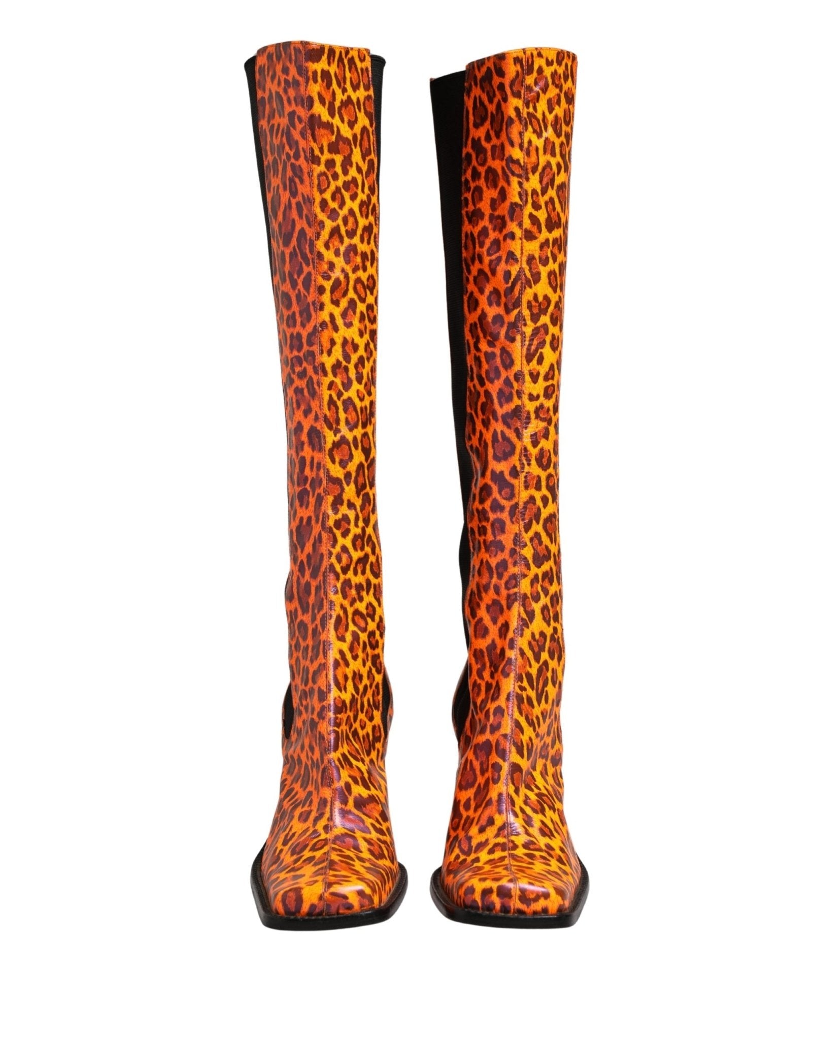 Dolce & Gabbana Brown Leopard Leather Knee High Boots Shoes - RIMODA