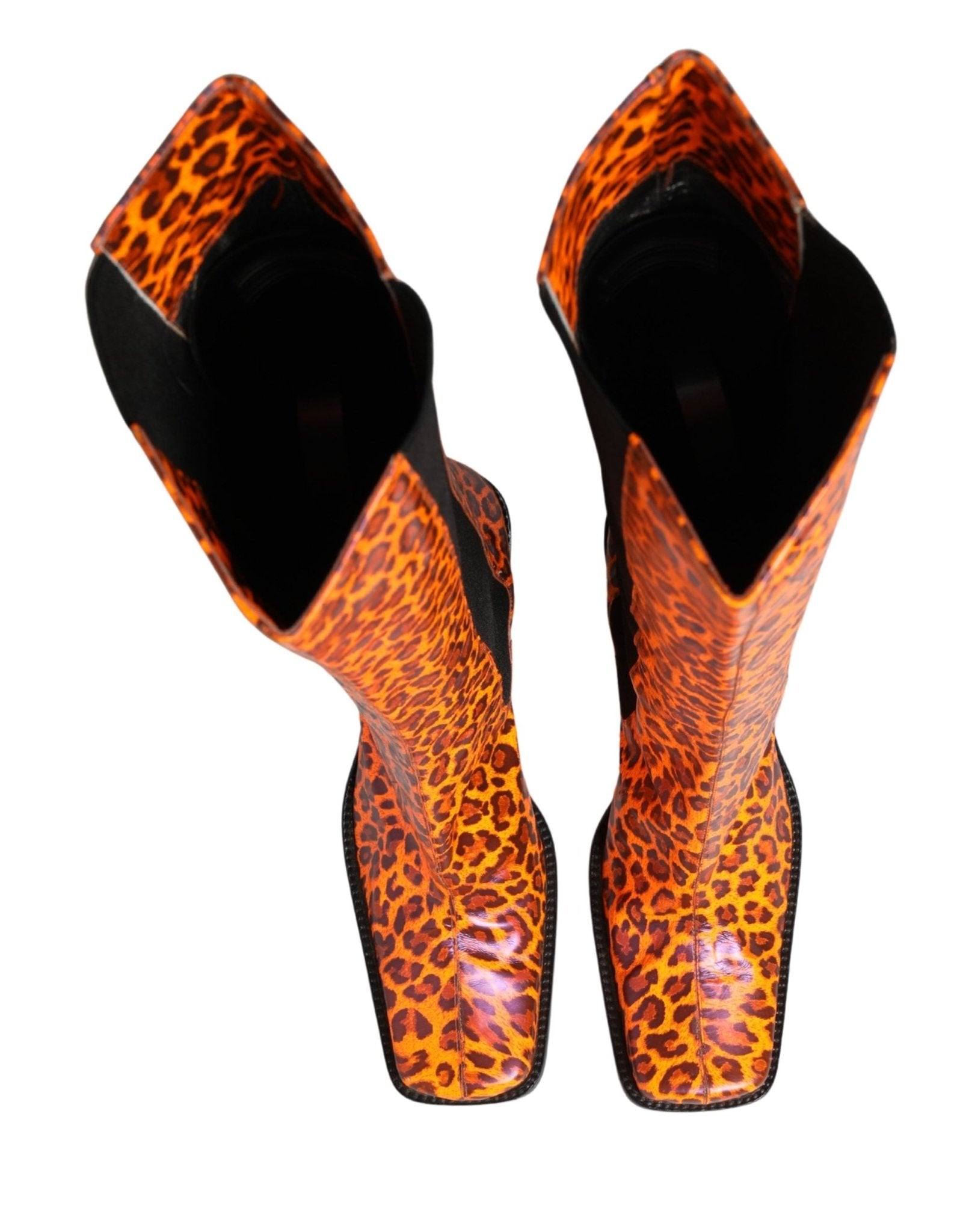 Dolce & Gabbana Brown Leopard Leather Knee High Boots Shoes - RIMODA