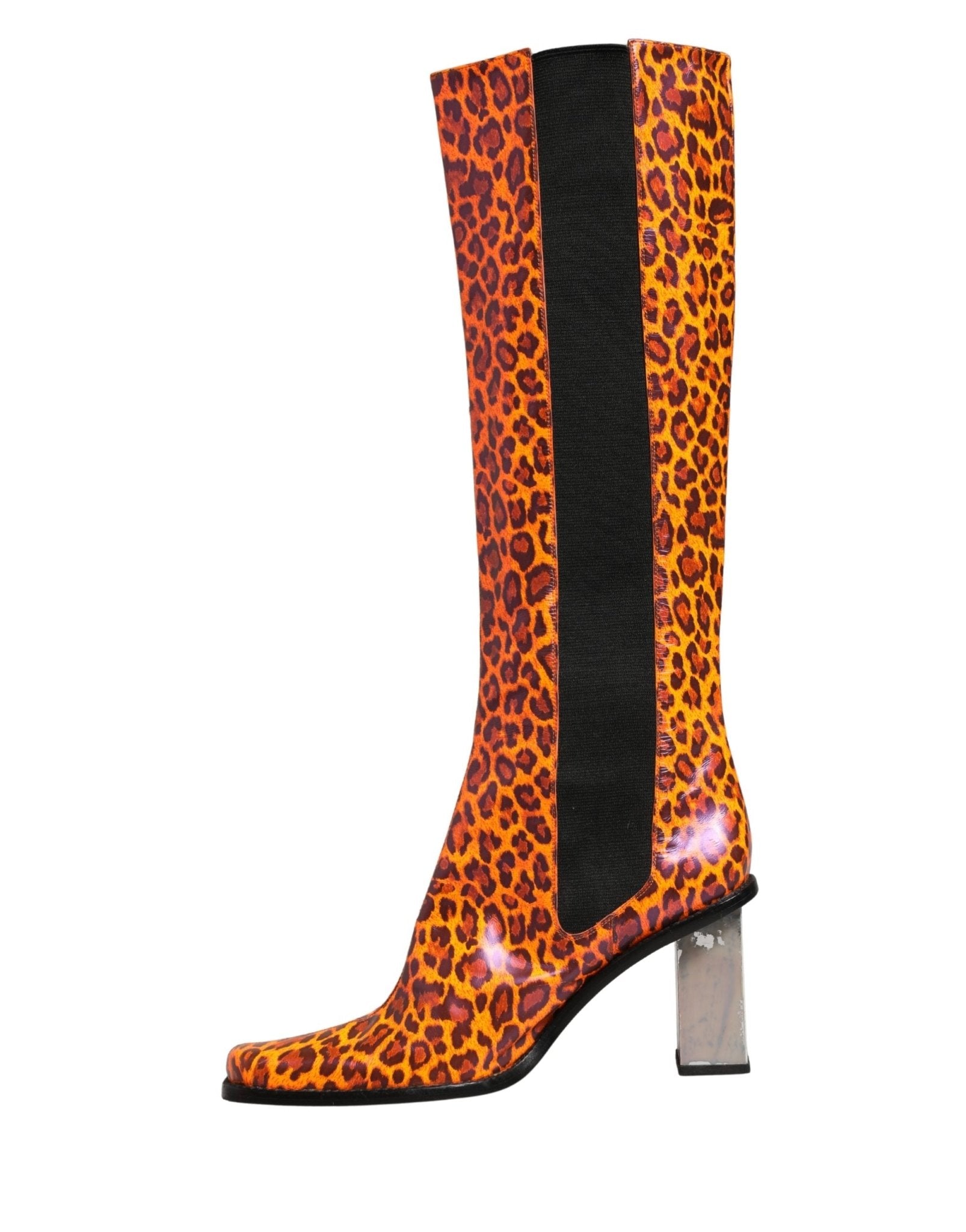Dolce & Gabbana Brown Leopard Leather Knee High Boots Shoes - RIMODA