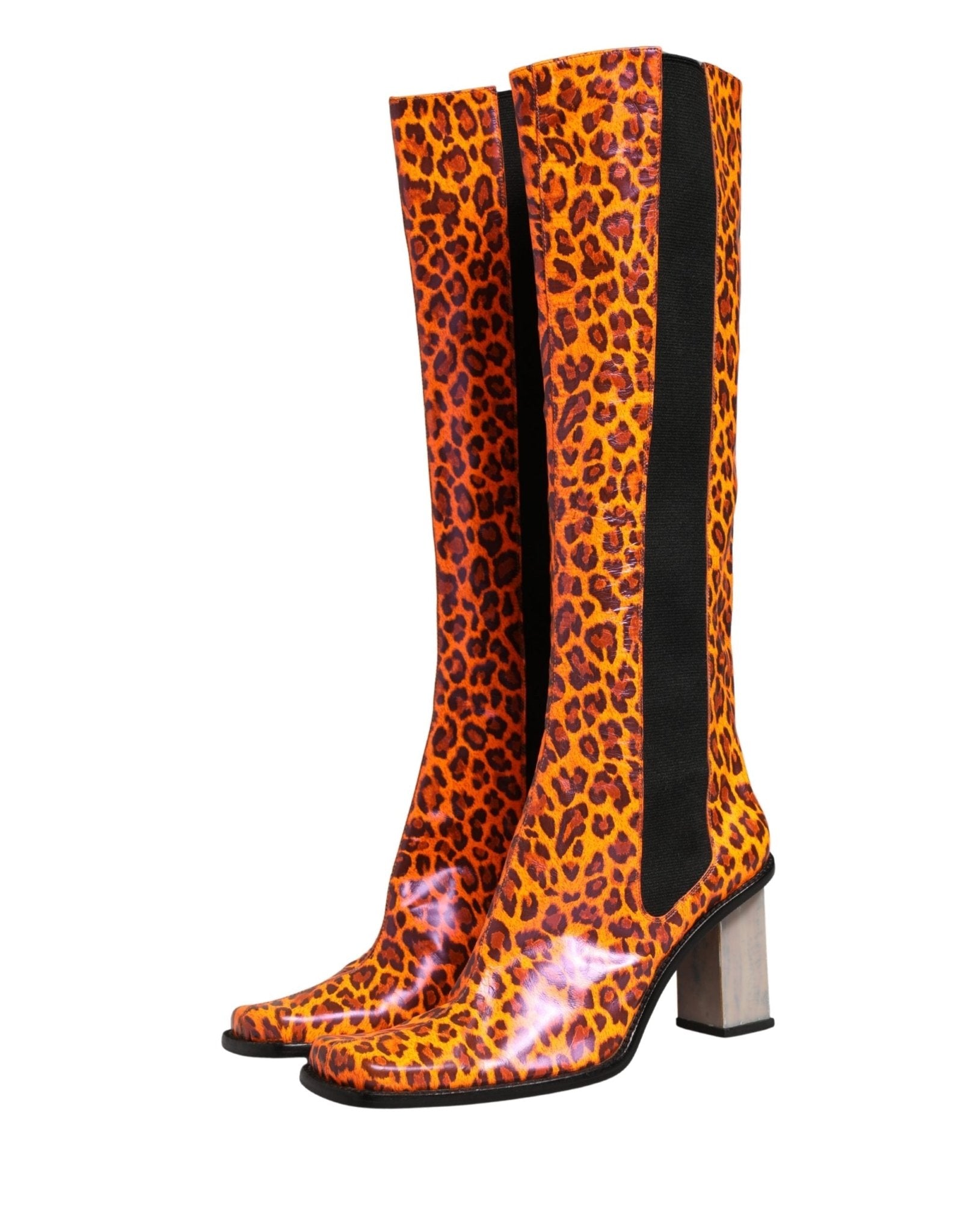 Dolce & Gabbana Brown Leopard Leather Knee High Boots Shoes - RIMODA