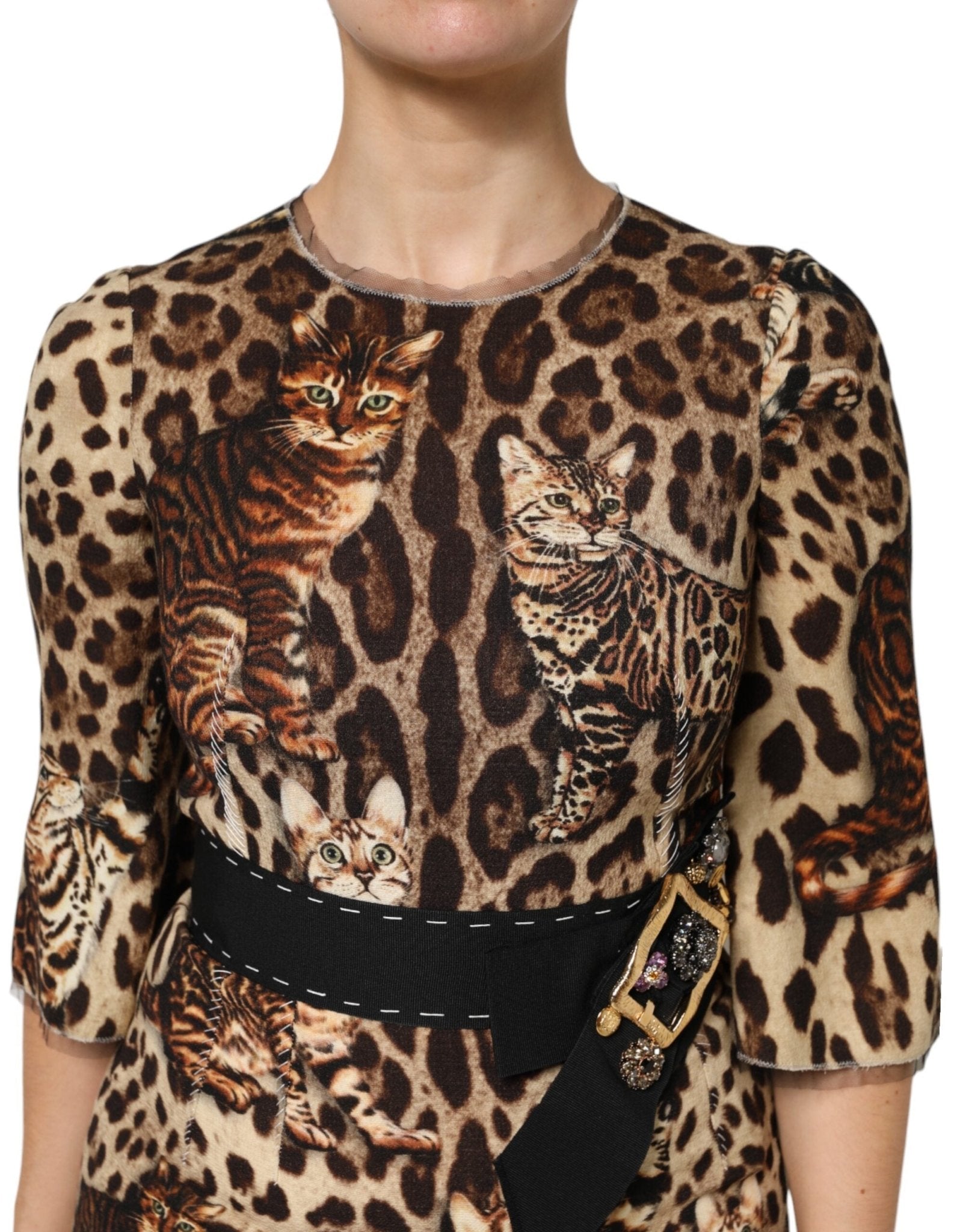 Dolce & Gabbana Brown Leopard Print Belted A-line Midi Dress - RIMODA