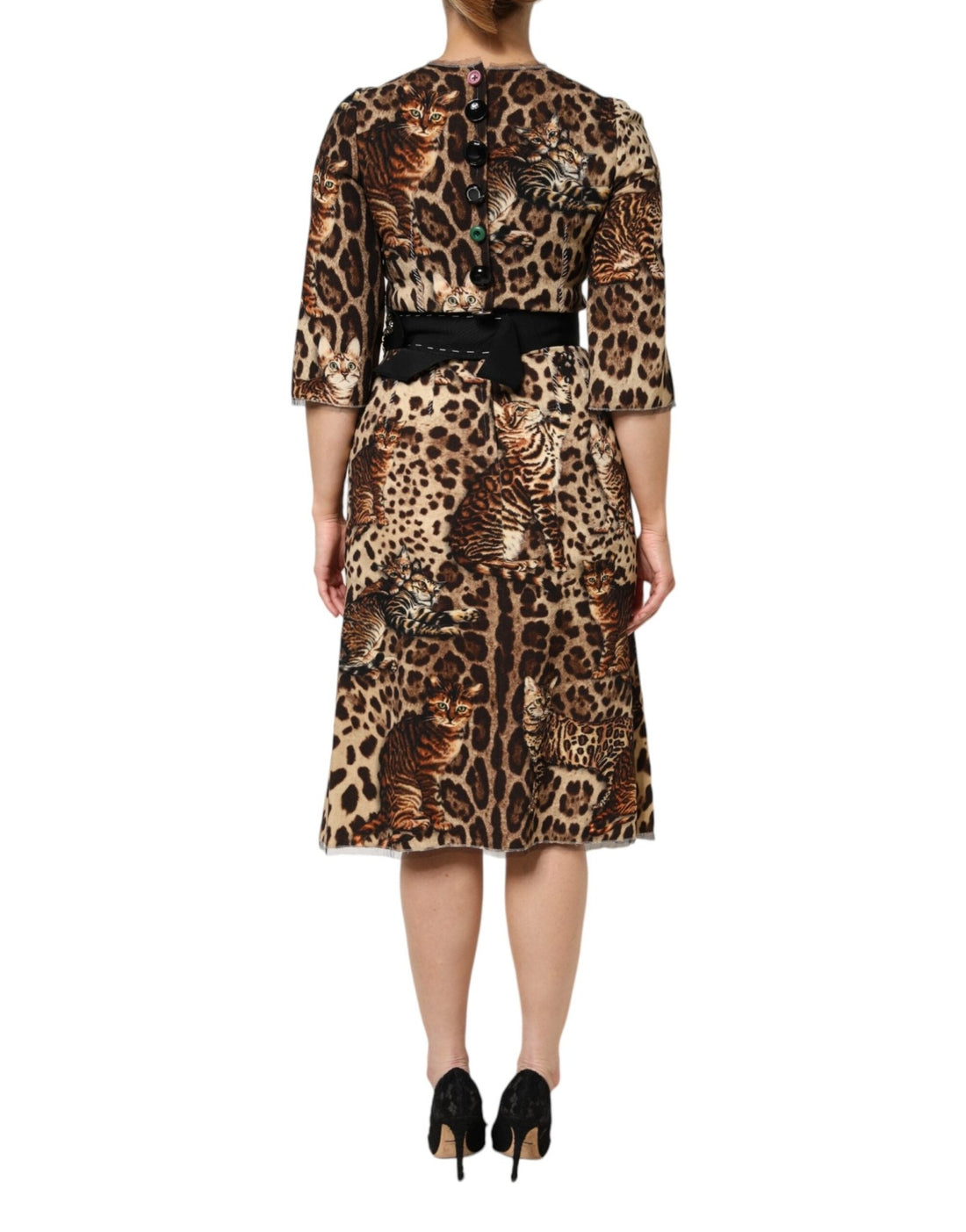 Dolce & Gabbana Brown Leopard Print Belted A-line Midi Dress - RIMODA