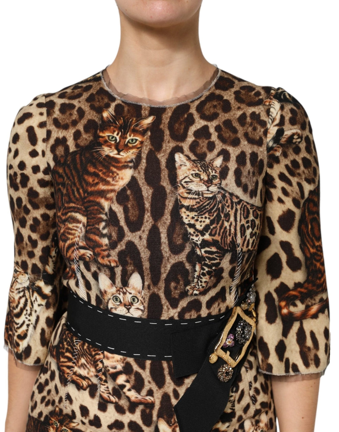 Dolce & Gabbana Brown Leopard Print Belted A-line Midi Dress - RIMODA