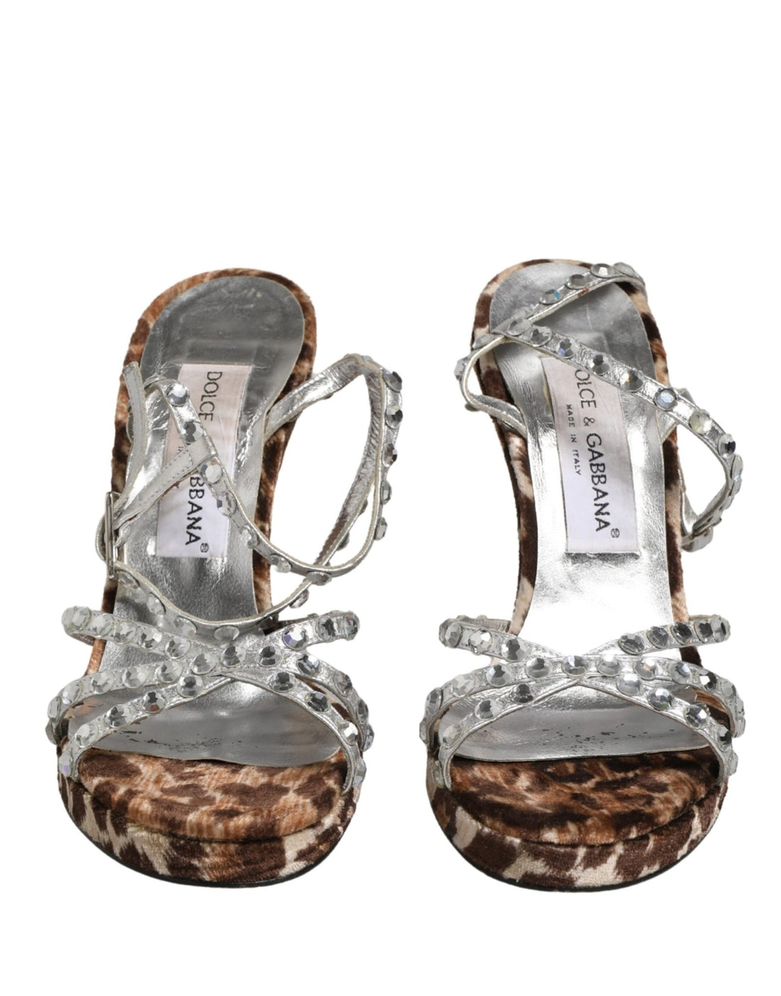 Dolce & Gabbana Brown Leopard Rhinestone StilettoSandals Shoes - RIMODA