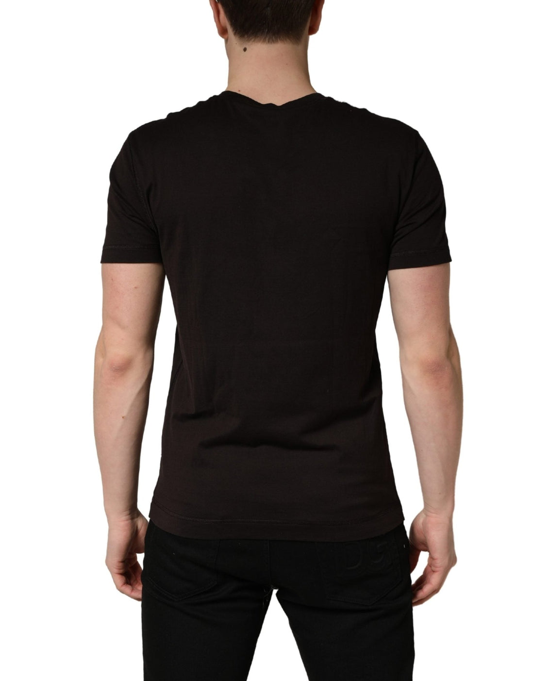 Dolce & Gabbana Brown Logo Embroidered Men Crew Neck T-shirt - RIMODA
