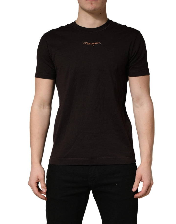 Dolce & Gabbana Brown Logo Embroidered Men Crew Neck T-shirt - RIMODA