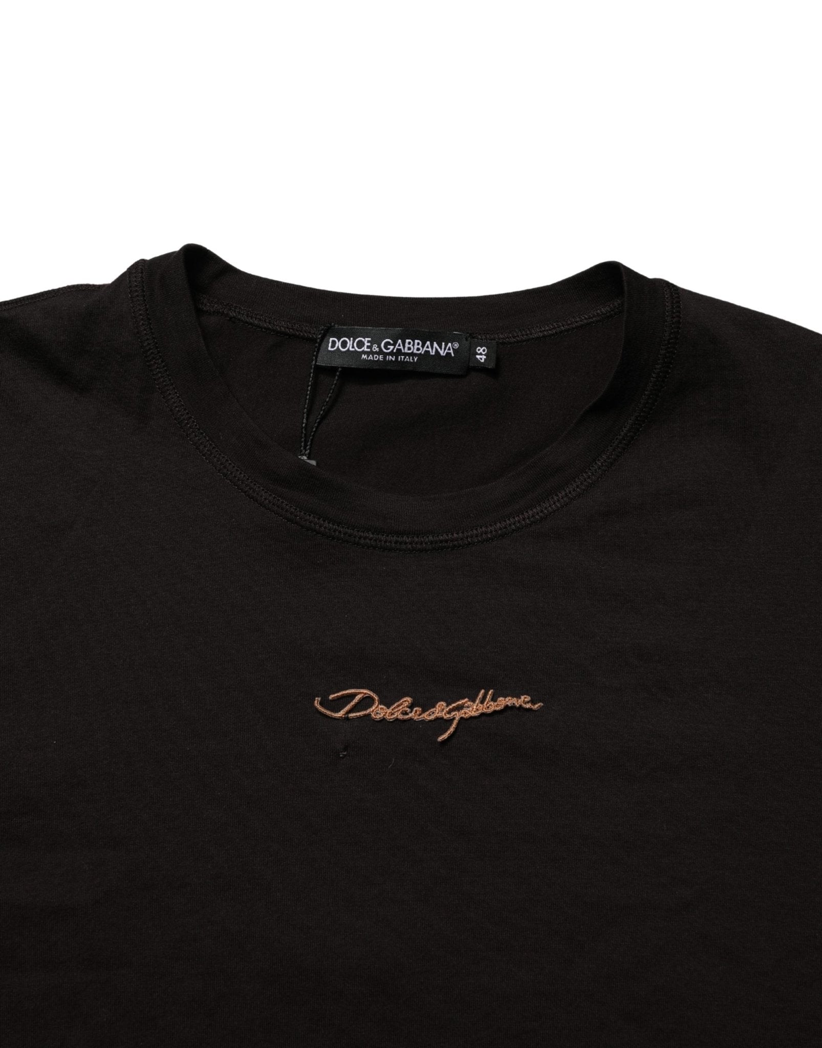 Dolce & Gabbana Brown Logo Embroidered Men Crew Neck T-shirt - RIMODA