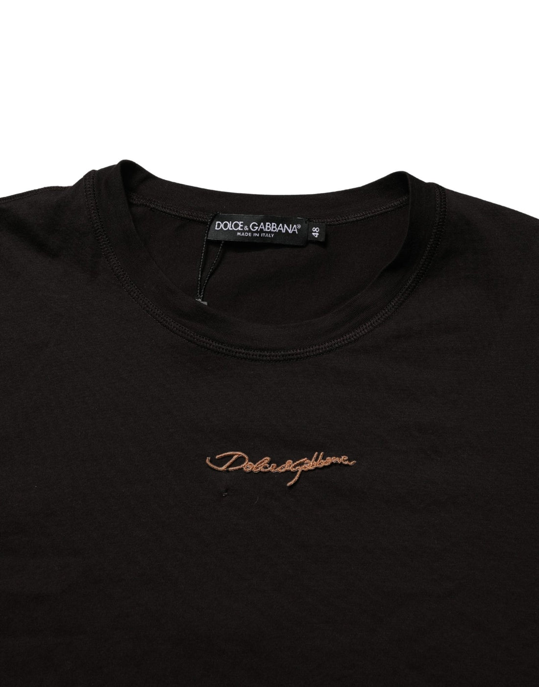Dolce & Gabbana Brown Logo Embroidered Men Crew Neck T-shirt - RIMODA